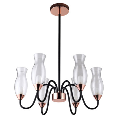 LUSSOLE MANITOBA Люстра потолочная, цвет основания - черный, плафон - стекло (цвет - прозрачный), 6x25W G9, LSP-8291