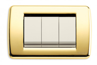 Выключатель 3-х клавишный, вставка белый, рамка - блестящее золото, серия Idea