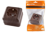 Розетка 2П+3 открытой установки IP20 16А 250В (керамика) бук "Ладога" TDM Electric, SQ1801-0311