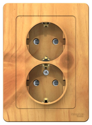 BLANCA С/У РОЗЕТКА двойная с заземлением со шторками, 16А, 250В, ЯСЕНЬ