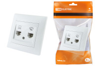 Розетка телефонная RJ11 + компьютерная RJ45 белая "Лама" TDM Electric, SQ1815-0019
