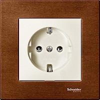 Розетка 2к+з, вставка - бежевый, рамка - вишня, серия M-Elegance