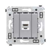 DKC Компьютерная розетка RJ-45 без шторки в стену, кат.5е одинарная, "Avanti", "Закаленная сталь"