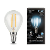 Лампа Gauss Filament Шар 11W 830lm 4100К Е14 LED 1/10/50, 105801211