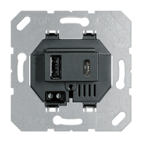 USB-зарядное устройство, USB тип А + USB тип С, выходной ток 3000 mA; черный; универсальные встраиваемые механизмы, USB15CASW