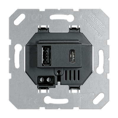 USB-зарядное устройство, USB тип А + USB тип С, выходной ток 3000 mA; черный; универсальные встраиваемые механизмы, USB15CASW