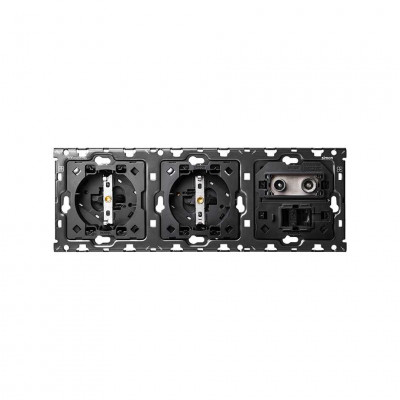 Simon 10010303-039 Кит 3 поста, мех-мы. 2 розетки Schuko + 1 розетка TV одиночная + 1 розетка RJ45 Cat.6 + суппорт S100