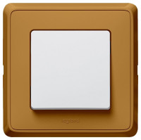 Legrand Выключатель 1-клавишный, клавиша - белый, рамка - матовое золото, серия Cariva