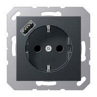 Розетка SCHUKO® с USB-зарядным устройством, тип А; термопласт; матовый антрацит, A1520-18AANM Розетка SCHUKO® с USB-зарядным устройством, тип А; термопласт; матовый антрацит, A1520-18AANM