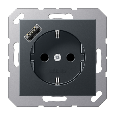 Розетка SCHUKO® с USB-зарядным устройством, тип А; термопласт; матовый антрацит, A1520-18AANM