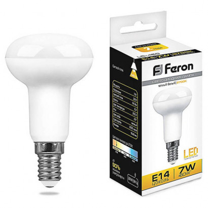 Лампа светодиодная, (7W) 230V E14 2700K R50, LB-450, Feron 25513