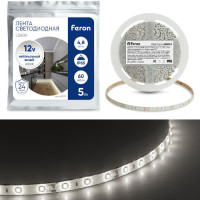 Лента светодиодная, 60SMD(2835)/m 4.8W/m 12V IP65 5m, 4000К, LS604, Feron 48219
