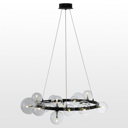 LUSSOLE BUBBLES Подвесной светильник, цвет основания - черный, плафон - стекло (цвет - прозрачный), 15x1,5W G4, LSP-8395