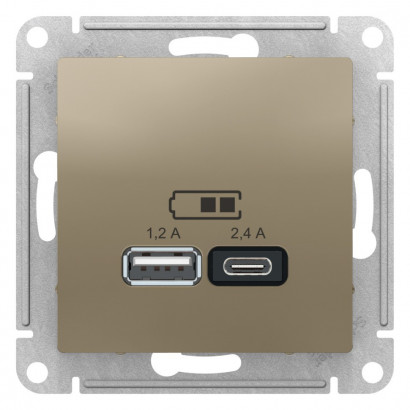 ATN000539 - AtlasDesign USB розетка A+С, 5В/2,4А, 2х5В/1,2А, шампань