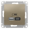 ATN000539 - AtlasDesign USB розетка A+С, 5В/2,4А, 2х5В/1,2А, шампань