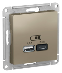 ATN000539 - ATLASDESIGN USB РОЗЕТКА А+С, 5В/2,4А, 2х5В/1,2А, механизм, ШАМПАНЬ, Systeme Electric ATN000539 - ATLASDESIGN USB РОЗЕТКА А+С, 5В/2,4А, 2х5В/1,2А, механизм, ШАМПАНЬ, Systeme Electric