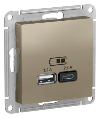 ATN000539 - ATLASDESIGN USB РОЗЕТКА А+С, 5В/2,4А, 2х5В/1,2А, механизм, ШАМПАНЬ, Systeme Electric