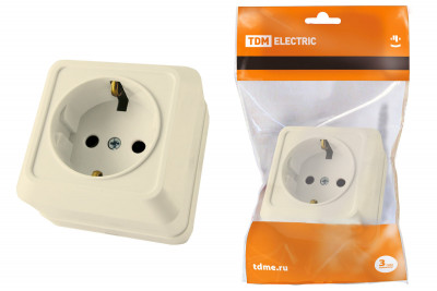 Розетка 2П+3 открытой установки IP20 16А 250В (керамика) сл. кость "Ладога" TDM Electric, SQ1801-0211