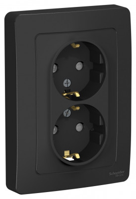 BLANCA С/У РОЗЕТКА двойная с заземлением со шторк., 16А, 250В, АНТРАЦИТ