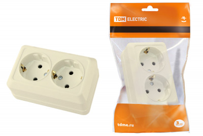 Розетка двойная 2П+3 открытой установки IP20 16А 250В (керамика) сл. кость "Ладога" TDM Electric, SQ1801-0213