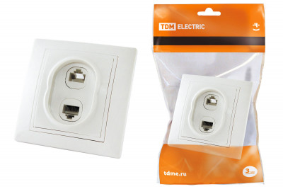 Розетка телефонная RJ11 + компьютерная RJ45 белая "Таймыр" TDM Electric, SQ1814-0023