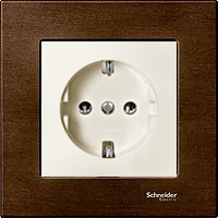Розетка 2к+з, вставка - бежевый, рамка - орех, серия M-Elegance