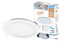 Светильник ультратонкий встраиваемый светодиодный "Даунлайт НАРОДНЫЙ" СВО (белый) 18 Вт 6500К, SQ0329-0243