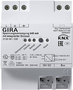 213000 Gira Источник электропитания KNX 640 мА с интегрированным дросселем