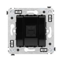 DKC Компьютерная розетка RJ-45 без шторки в стену, кат.5е одинарная, "Avanti", "Черный квадрат"