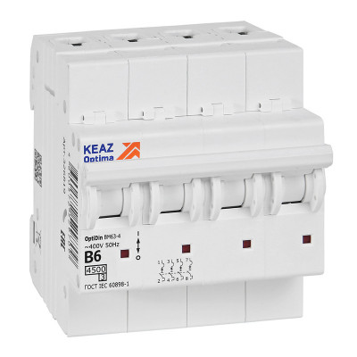 КЭАЗ OptiDin BM63 Автоматический выключатель 4P 6А B 4,5кА AC (BM63-4B6-4,5-УХЛ3)
