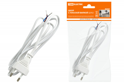 Шнур с плоской вилкой ШУ02 ШВВП 2х0,75мм2 1,7 м. белый TDM Electric, SQ1305-0011