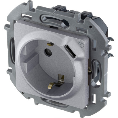Legrand Розетка с заземлением с USB тип C - Legrand Inspiria - со шторками 16А 250В 1500мА 5В безвинтовые зажимы - алюминий, 673772