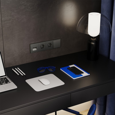 Розетка встраиваемая VOLTUM S70 с заземлением и защитными шторками, 16А, (титан), VLS040206