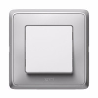 Legrand Выключатель 1-клавишный, клавиша - белый, рамка - жемчужный серый, серия Cariva