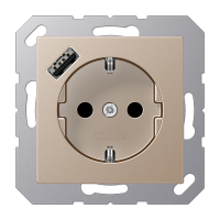 Розетка SCHUKO® с USB-зарядным устройством, тип А; термопласт; шампань, A1520-18ACH Розетка SCHUKO® с USB-зарядным устройством, тип А; термопласт; шампань, A1520-18ACH