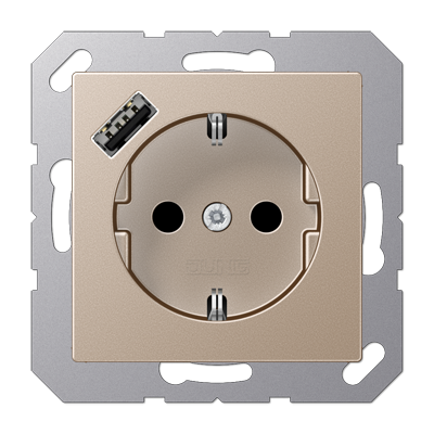 Розетка SCHUKO® с USB-зарядным устройством, тип А; термопласт; шампань, A1520-18ACH