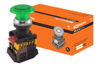 Кнопка AELA-22 "Грибок" зеленый d22мм неон/230В 1з+1р TDM Electric, SQ0704-0014