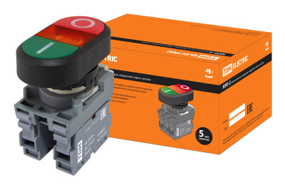 Кнопка двойная MPD2-11R (зеленая/красная) (LED) в сборе d22мм/24В (I/O)  линза красная TDM Electric, SQ0747-0058