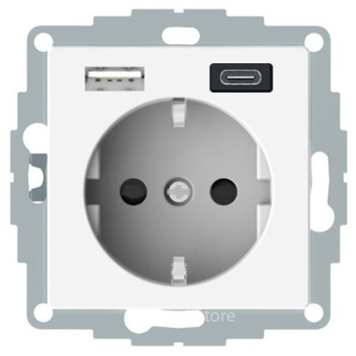 MERTEN SM РОЗЕТКА силовая 16 A с зарядкой USB A+C 3 A, АКТИВНЫЙ БЕЛЫЙ