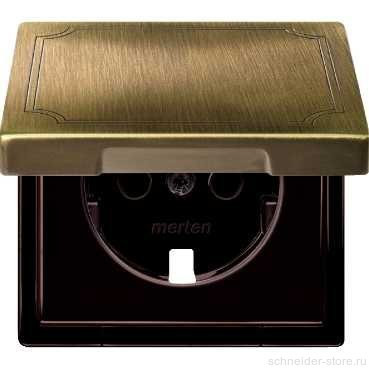 SD Накладка со шторк. и крышк. для розетки 2К+З 16А 250В~, античн. латунь