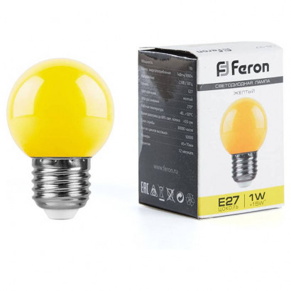 Лампа светодиодная, (1W) 230V E27 желтый G45, LB-37, Feron 25879
