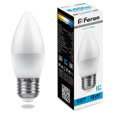 Лампа светодиодная, (9W) 230V E27 6400K С37, LB-570, Feron 25938