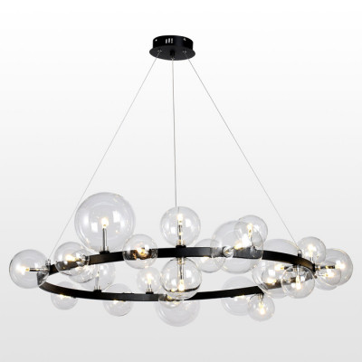 LUSSOLE BUBBLES Подвесной светильник, цвет основания - черный, плафон - стекло (цвет - прозрачный), 24x1,5W G4, LSP-8396