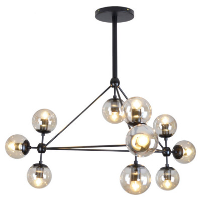 LUSSOLE HARTWELL Люстра потолочная, цвет основания - черный, плафон - стекло (цвет - янтарный), 10x40W E27, LSP-8164