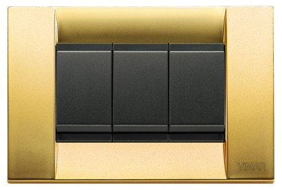 Выключатель 3-х клавишный, вставка - серый, рамка - золото, серия Idea