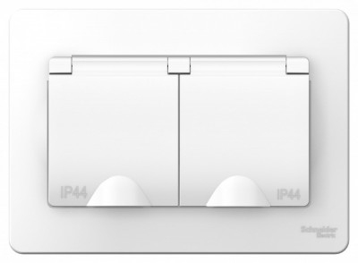 BLANCA С/У IP44 РОЗЕТКА двойная с заземл. со шторк.,с крышками, 16А, 250В, БЕЛЫЙ