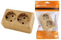 Розетка двойная 2П+3 открытой установки IP20 16А 250В (керамика) сосна "Ладога" TDM Electric, SQ1801-0413 Розетка двойная 2П+3 открытой установки IP20 16А 250В (керамика) сосна "Ладога" TDM Electric, SQ1801-0413