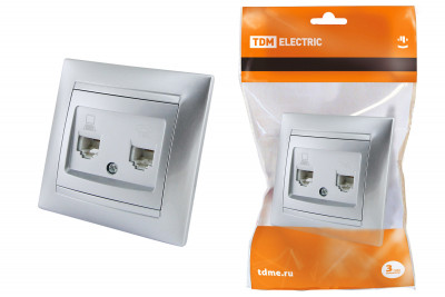 Розетка телефонная RJ11 + компьютерная RJ45 серебр. металлик "Лама" TDM Electric, SQ1815-0219