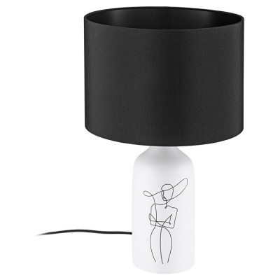 49824 Настольная лампа VINOZA, 1x40W (E27), H505, ?300, основание: ?120, керамика, белый//текстиль, черный, 43824