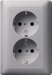 Двойная розетка с з/к, с затвором (shutter) и символом